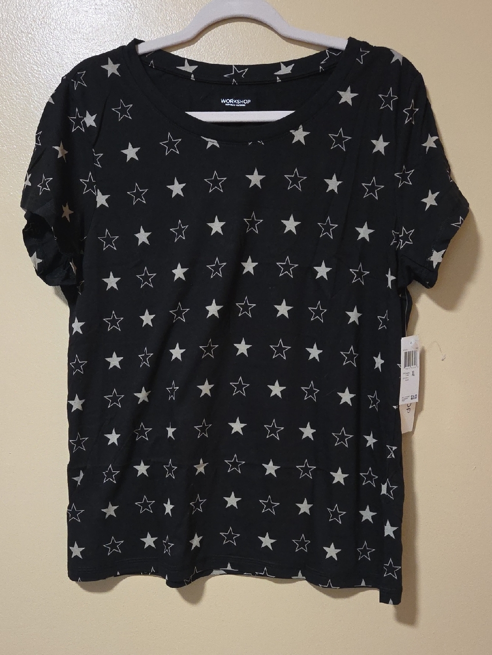 Workshop Republic Clothing Black Star-Print Short Sleeve Tee